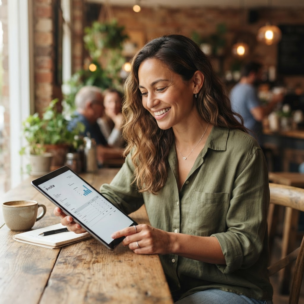 A small business owner reviewing a clear, simple pricing sheet